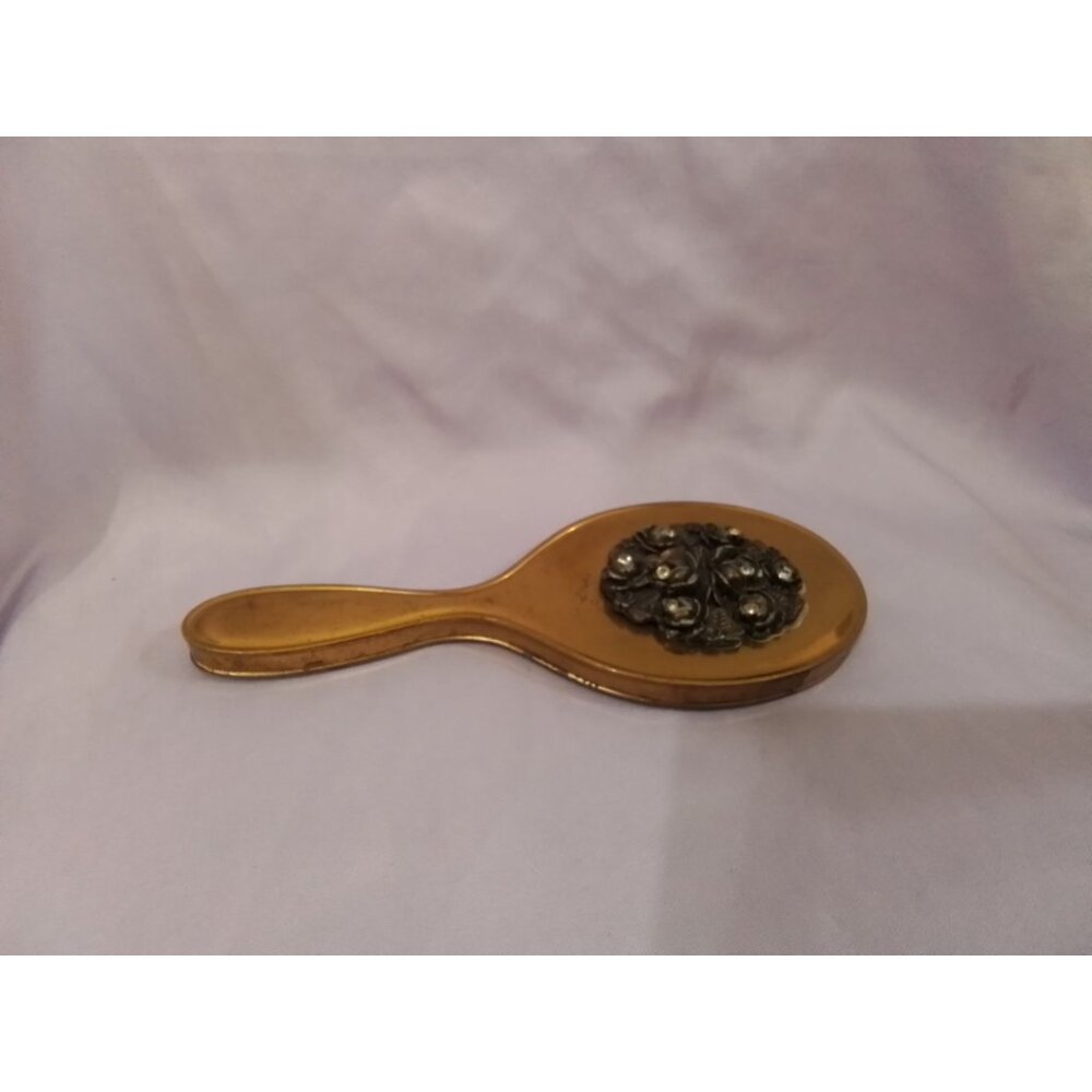 Vintage Ornate Handheld Mirror with Floral Design - Antique Gold Tone Finish